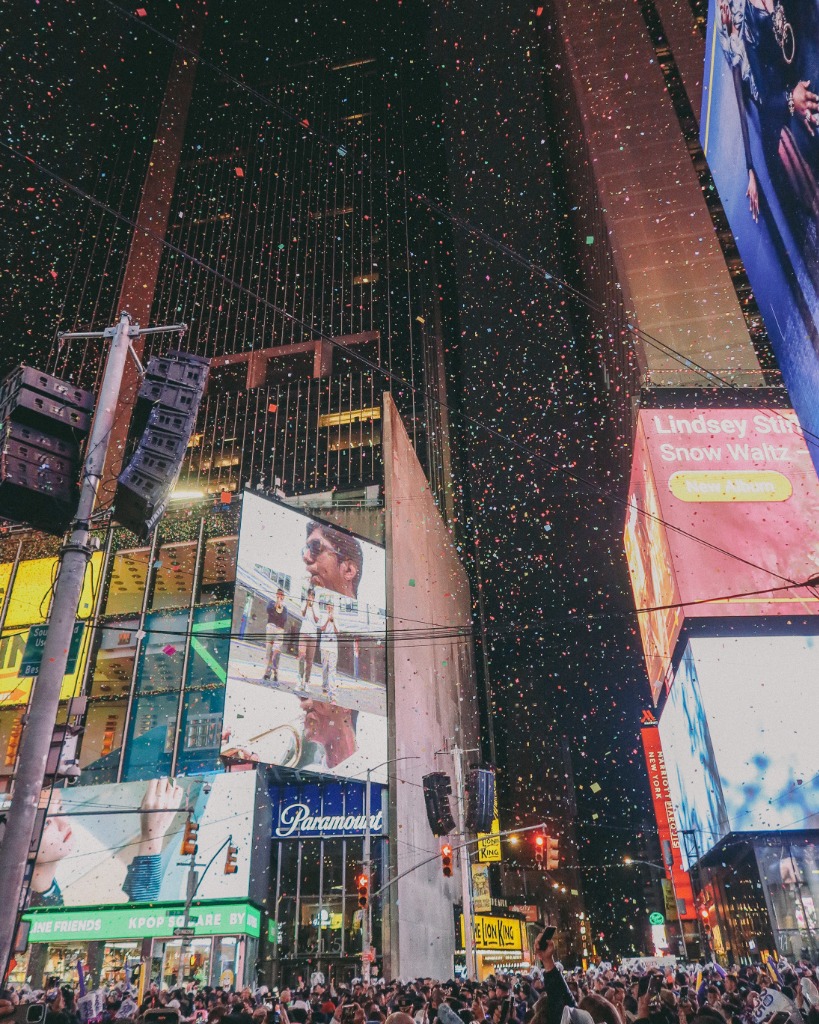 Confetti in Times Square NYC celebration